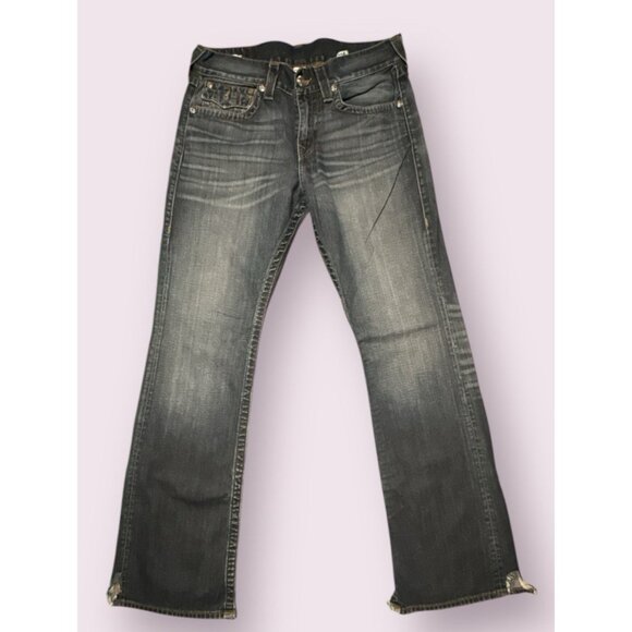True Religion Jeans Mens 31 Billy Bootcut Flap Pocket Blue Denim (Actual 33x33)